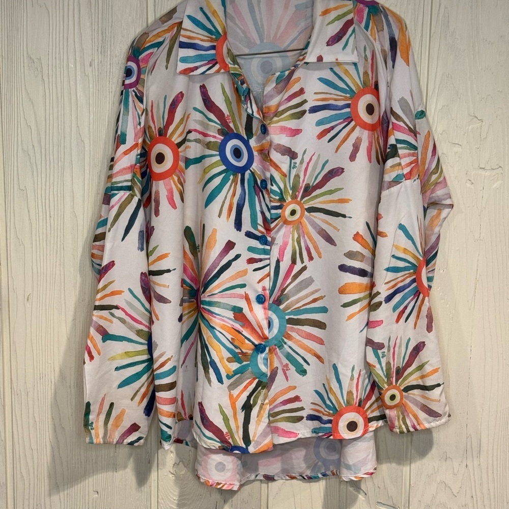 Ars Abstract Collared Button Up Blouse - image 1